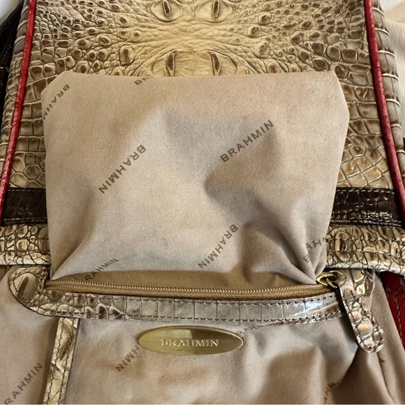 BRAHMIN Chic Brown Cream and Red Crocodile Crossbody - Picture 8 of 11